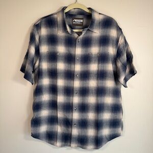 Mountain Khakis Short Sleeve Navy and White Plaid Button-Down Shirt